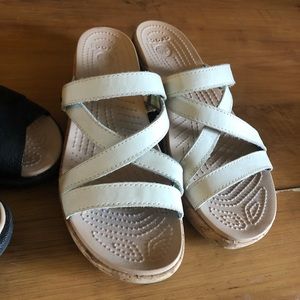 Crocs Size 7 white Sandals strappy wedges